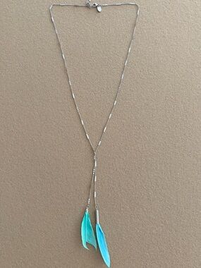 Silver Necklace with 2 Turquoise Feathers